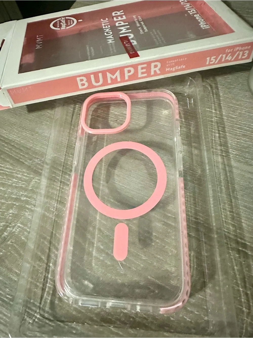 MVMT Clear Case with Pink MagSafe Ring Bumper for iPhone 15/ 14/13